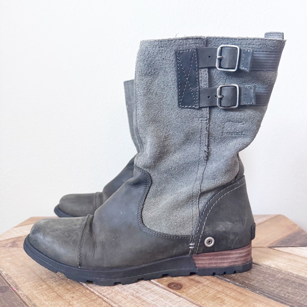 Sorel Major Moto Pull On Gray and Black Combat Boots - Picture 1 of 14